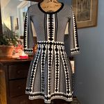 Nina Leonard Black and White Geometric Print Fit & Flare Sweater Dress NWT Photo 5