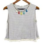 Mango Striped Boho Fringe Crop Tank Top Photo 0