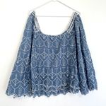 Caslon  Plus Size Cotton Eyelet Top Blue White Boho 3/4 Sleeve Peasant Blouse 2X Photo 12