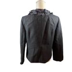 J.Crew  100% Wool Dark Grey Black Silk Trim Ruffle Neck‎ Blazer Jacket Women 6 Photo 1