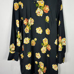 Loft Floral Shift Dress Womens Medium Gray Long Sleeve Dark Feminine Preppy Photo 0