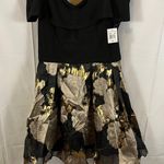Betsy and Adam NWT Women’s Off the Shoulder Metallic Floral Black & Gold Dress Size 12 Photo 0