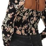Free People NWT Black Floral Tie Back Crop Top Size L Photo 1