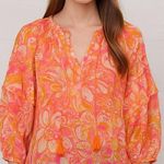 Dress Forum Women's Size Small Orange Floral Print Chiffon Ruffle Sleeve Top Photo 0