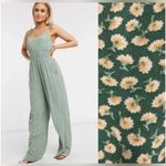 American Eagle  Green Floral Smocked Tie Shoulder Sleeveless Jumpsuit Cottagecore Photo 2