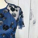 Gianni Bini  A-Line Flare Dress Navy Sequin Mesh Tulle Open Back Sz 6 Photo 5