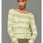 Anthropologie By Ruffle Sweater Crochet Long Sleeve Size small nwt green whimsy Photo 10