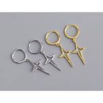 Boutique 14k White Gold 925‎ Star Dangle Huggie Hoop Earrings Celestial Statement, 32mm Photo 7