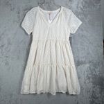 Skies Are Blue Cream Textured Tiered Dress Women M Short Sleeve Boho Cottagecore Photo 1