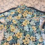 Stella Parker Mock Neck Yellow and Navy Tropical Print Sun Dress Size Large Blue Photo 3