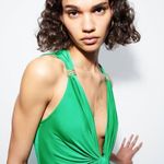 ZARA NEW‎  BEADED KNOTTED DRESS GREEN KNOTTED V NECK Photo 3