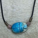 Egyptian Carved Scarab Necklace EUC 15in Blue Photo 0