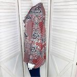 Ellen Tracy Multi Print Ruffle Front Blouse Small Red Black 3/4 Button Photo 1