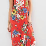 ASOS  Pleated‎ Cami Maxi Dress Red Floral Print Photo 0