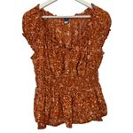Old Navy  orange floral puff sleeve smocked top size M Photo 2