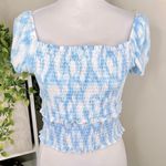 Lush Clothing LUSH Blue and White Swirl Smocked Short Sleeve Crop Top NEW Size M Photo 2