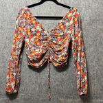 H&M Floral Print Blouse Long Sleeve Ruched Front V-Neck Top Size L Cropped Top Photo 6
