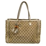 Gucci Bella GG Canvas Leather Shoulder Bag Braided Leather Strap & Bamboo Tassel Photo 0