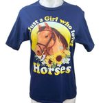 Port Company Blue Just a Girl Who Loves Horses Crew Neck Graphic T Shirt Size S Photo 1