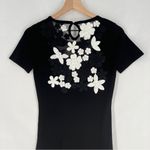 Leo Guy Elegant Black & White Floral Appliqué Short Sleeve Drop Waist Midi Dress Size XS Photo 5