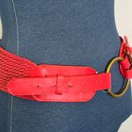Vintage Red Leatherette Basket Weave Adjustable Buckle Belt Photo 2