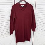 EXPRESS  Metallic Shimmer Knit Balloon Sleeve Sweater Dress Burgundy Red Small Photo 6