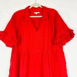 Chico's  Linen Eyelet Tiered Ruffle Maxi Dress Size 2.5 US 14 Red Sundress Vacay Photo 3