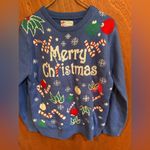 Lisa International Funny Ugly‎ Christmas Sweater Pullover Long Sleeve Size L Blue Size L Photo 9