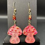 Red & Orange cottage Mushroom Earrings with Gold Accents Photo 0