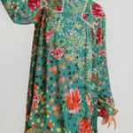 Umgee  USA Floral Green Long Sleeve Crochet Inset Tunic Dress Sz S Photo 0