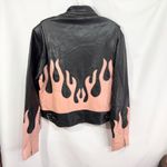VTG Diamond Plate Womens Large Faux Leather Jacket Black Pink Flame Moto Biker D Photo 2
