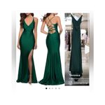 La Femme  Emerald Green Satin Lace Up Back Maxi Gown Size 8 Photo 0