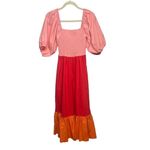 RHODE Eloise Colorblock Smocked Strawberry Multi Midi Dress Sz. S Pink Photo 2