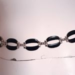 Women Silver Tone Chain Link Metal Belt-Black Enamel-Adjustable Length-Chic Photo 6
