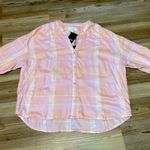 Kut From The Kloth Button up shirt Light Pink/Peach plaid Womens XS Boxy fit NWT Photo 3