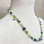 Boho Mixed Bead Necklace Green Blue Silver Handmade Glass & Metal Beads Festival Photo 2