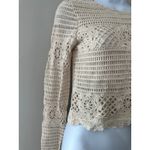 AQUA Beige Crochet Lace Crop Top Long Sleeve Crew Neck Women's XS Photo 4