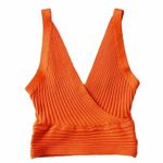 Ribbed Knit Crop Top Tangerine Orange Sleeveless V‎ Neck Cami Tank Photo 0