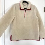 L.L. Bean Signature Cream Sherpa Fleece Pullover Women's Small Quarter Zip Red Photo 2
