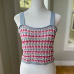 Lulus Blue Pink White Striped Crochet Knit Lace Up Back Cropped Tank Top Medium Photo 9