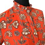 Loft  0 xs burnt orange terracotta paisley boho print mock neck button LS dress Photo 2