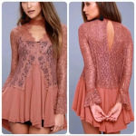 Free People  Tell Tale Dusty Mauve Lace Tunic Dress, size Xs Photo 3