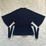 The Fold London Clever Crepe Kimono Jacket Short Sleeve Tie Waist Navy Sz 8 Blue Photo 2