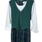 Vintage Miss Dorby Dress Green Plaid Floral Crochet Vest Layered Look Sz 12 Photo 1