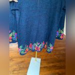 100% Alpaca Wool Floral Knit Cardigan Artisan Boho Handmade Folk Cottagecore Blue Photo 3