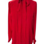 NWT Lauren Ralph Lauren 100% Polyester Cherry Red Blouse Zip Back Tie Neck Sz 12 Photo 0