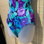 Sun Streak Vintage 1970s Blue Floral One Piece Bathing Suit Swimsuit Size 6 Photo 7