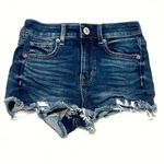 American Eagle  High Rise Shortie Dark Wash Distressed Denim Shorts Size 0 Blue Photo 0