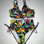 Aqua Eve Bright Floral High Waist Bikini Swimsuit New S Yellow Photo 0