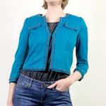 Rebecca Taylor  Teal Silk Blend Tweed Chain Accent Blazer Jacket Photo 8